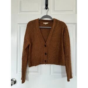 It’s Our Time Fuzzy Knit Button Front Cardigan – Rust Brown – Size M